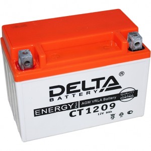 аккумуляторная батарея! +слева 12V 9Ah 135A 150х86x108 moto AGM\ CT 1209 DELTA BATTERY