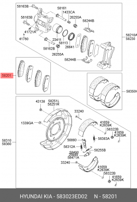 Колодки тормозные KIA Sorento (02-) задние (4шт.) OE 583023ED02 HYUNDAI KIA