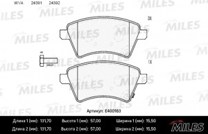 Колодки тормозные передние (без датчика + болты) (Смесь Low-Metallic) SUZUKI SX4 E400163 MILES