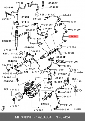 тpубка впpыска топлива ТНВД, NO.4!\ Mitsubishi L200 1428A034 MITSUBISHI