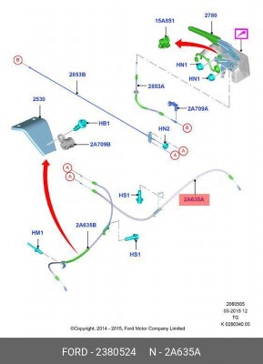 Трос стояночного тормоза FORD 2380524 2380524 FORD