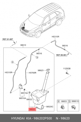 БАЧОК ОМЫВАТЕЛЯ ЛОБОВОГО СТЕКЛА 98620-2P500 986202P500 HYUNDAI KIA