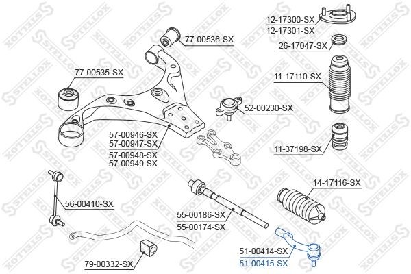 наконечник рулевой правый!\ KIA Carens 2.0CVVT/2.0CRDi 06> 51-00415-SX STELLOX