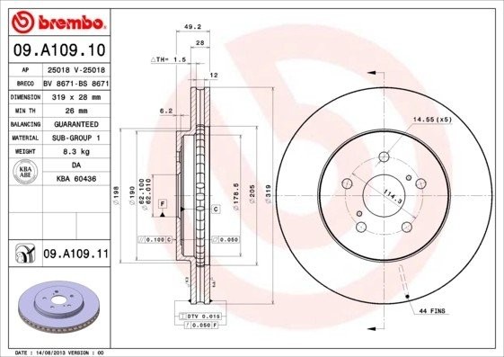 Диск тормозной 09.A109.11 09.A109.11 BREMBO