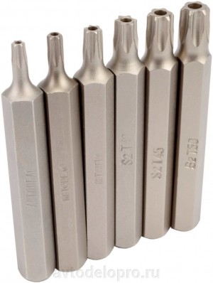 Набор бит ( 6 предметов) "АвтоDело" (звездочки Torx, с отверстием, 75 мм, блисте 40633 AVTO DELO