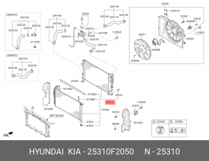 Радиатор HYUNDAI Elantra (16-),i30 (17-) (1.6/2.0) МКПП OE 25310F2050 HYUNDAI KIA