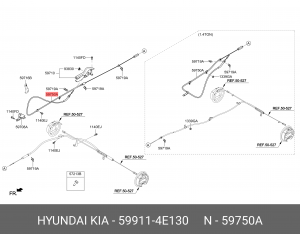 Трос стояночного тормоза KIA Bongo 3 (12-) (2.5-A2) (2WD) передний (E/LONG) OE 599114E130 HYUNDAI KIA