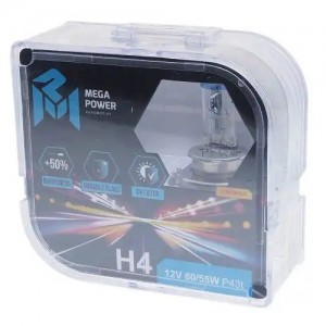Лампа 12V H4 60/55W P43t +50% бокс (2шт.) MEGAPOWER 37033019 MEGA POWER
