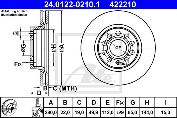 24.0122-0210.1 диск тормозной передний!\ Audi A3, VW Caddy/Golf 04> 24.0122-0210.1 ATE
