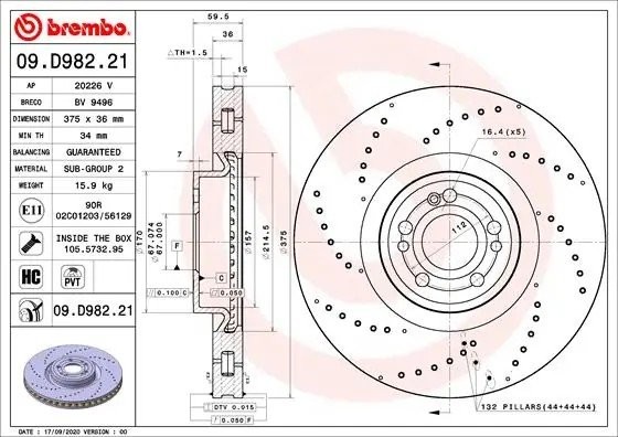Диск тормозной 09.D982.21 09.D982.21 BREMBO