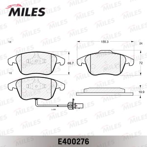 Колодки тормозные передние (с датчиком) (Смесь Low-Metallic) AUDI A4/A4 ALLROAD/ E400276 MILES