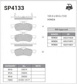Колодки задние HONDA CIVIC 2012- SP4133 SP4133 SANGSIN