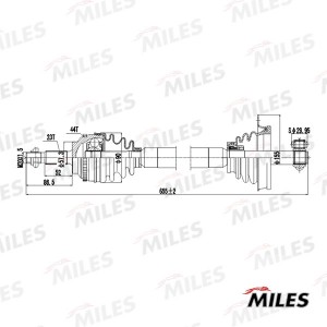 Привод в сборе левый RENAULT MEGANE/SCENIC 1.9D 01-03 (GKN 303623) GC01123 GC01123 MILES