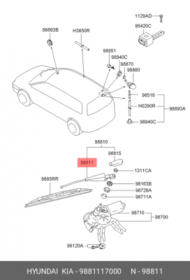 рычаг стеклоочистителя заднего!\ Hyundai Getz 06> 9881117000 HYUNDAI