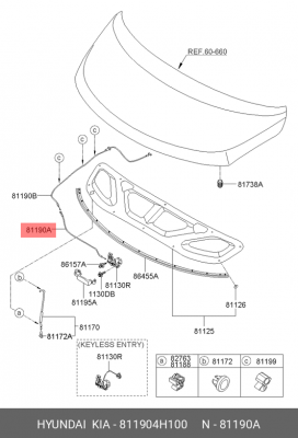 Трос капота HYUNDAI Starex H-1 (07-) OE 811904H100 HYUNDAI KIA