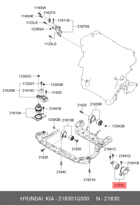 Опора двигателя KIA Rio (06-) задняя МКПП OE 218301G000 HYUNDAI KIA