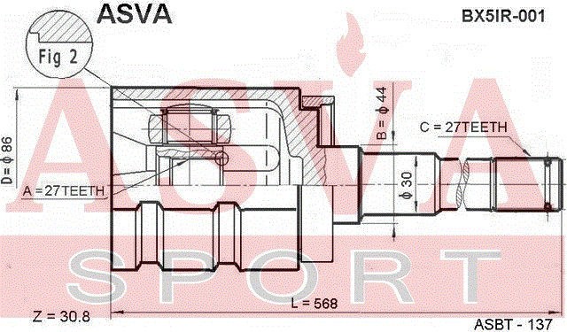 ШРУС ВНУТРЕННИЙ ПРАВЫЙ 27х44х27 BMW BX5IR001 BX5IR-001 ASVA