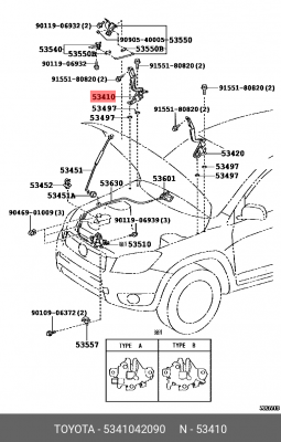 петля капота правая!\ Toyota RAV4 10> 53410-42090 TOYOTA