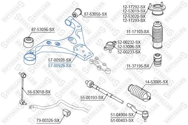 рычаг передний правый!\ Hyundai Tucson all 04> 57-00929-SX STELLOX