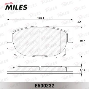 Колодки тормозные передние (Смесь CERAMIC серия PRO) TOYOTA AVENSIS VERSO 2.0/2. E500232 MILES