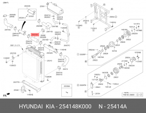 Патрубок радиатора нижний AERO D6HA 254148K000 HYUNDAI KIA