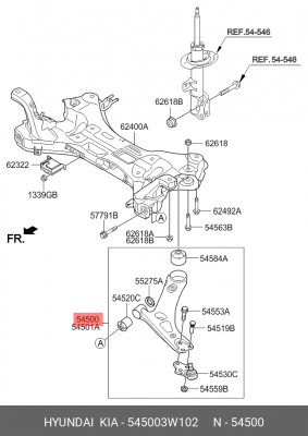 Рычаг подвески HYUNDAI ix35 (10-) KIA Sportage (10-) передней нижний левый OE 54500-3W102 HYUNDAI KIA