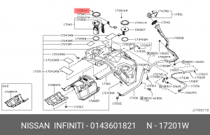 БОЛТ КРЕПЛЕНИЯ ТОПЛИВНОГО ФИЛЬТРА, арт. 0143601821, NISSAN 01436-01821 NISSAN