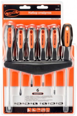 Набор отверток SL5.0-SL6.0, PH1-PH2 6 предметов АВТОДЕЛО 30770 AVTO DELO
