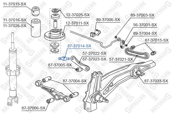 сайлентблок зад. рычага внутр.\ Honda Civic all 91-01/CR-V 2.0 16V  8737014SX 87-37014-SX STELLOX