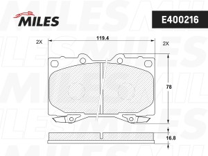 Колодки тормозные передние (без датчика) (Смесь Low-Metallic) (TOYOTA LAND CRUIS E400216 MILES