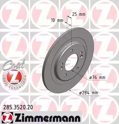 диск тормозной !задн. 284x10/25-5x114 \ Hyundai i40 1.6/2.0/1.7CRDi 11> 285.3520.20 ZIMMERMANN