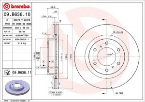Диск тормозной MITSUBISHI Pajero (06-) передний (1шт.) BREMBO 0.9B63611 BREMBO
