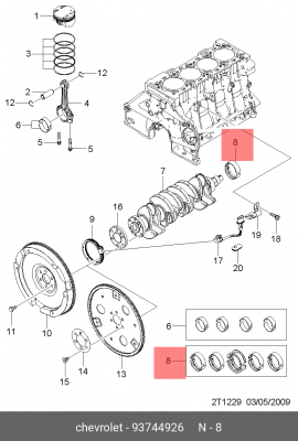 вкладыши шатунные к-кт! +0.25\ Chevrolet Aveo 1.4i/Cruze 1.8i 11> 93744926 GENERAL MOTORS