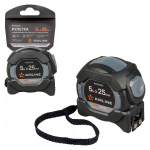 Рулетка в прорезиненном корпусе 5мх25мм PRO, автостоп, дв.магнит.зацеп, нейлон.д ATBQ020 AIRLINE