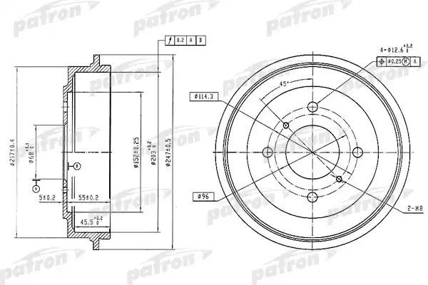 Барабан тормозной задн NISSAN: PRIMERA 90-96, PRIMERA 96-01, PRIMERA Hatchback 9 PDR1256 PATRON