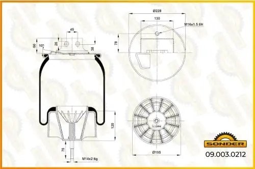 Пневморессора Premium со стаканом (пластик) задняя левая перед. Iveco Stralis/Eu 090030212 SONDER