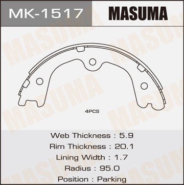 колодки барабанные!\ Nissan Murano, Infiniti FX35/FX45 3.5/4.5 03> MK1517 MASUMA