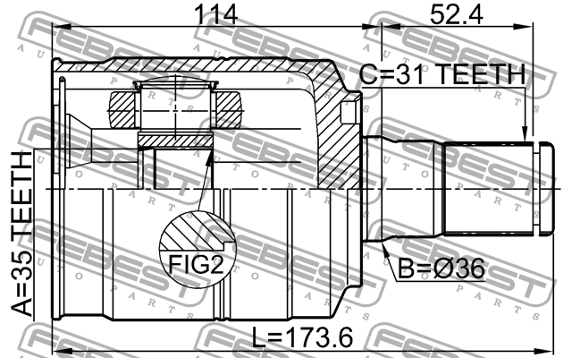 ШРУС внутренний левый к-кт!\ Hyundai Santa FE 12-15 1211-DMLH FEBEST