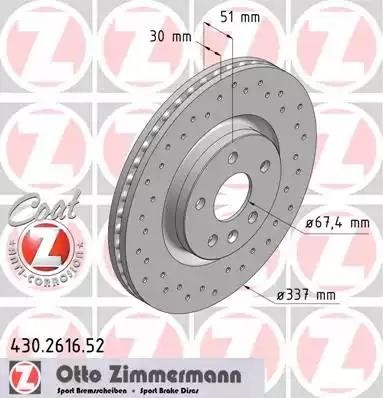 диск тормозной !Sport перед. 337x30/51-5x120 \OPEL INSIGNIA A 1.4 11>13, 11>17,  430.2616.52 ZIMMERMANN