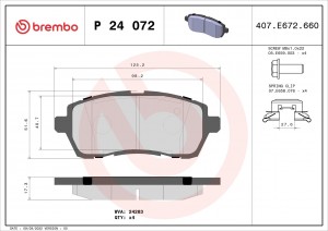 P24072 1281 01 !колодки дисковые п.\ Ford Fiesta 1.25-1.6i/1.4-1.6DCi 10.08> P24072 BREMBO