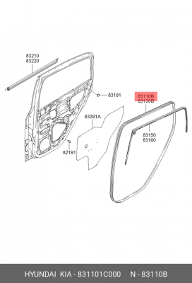 Уплотнитель двери задней левой 83110-1C000 831101C000 HYUNDAI KIA