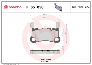 P 65 050 колодки дисковые задние!\ Porsche Cayenne III 3.6/4.8 18> P65050 BREMBO