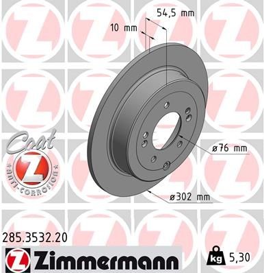 диск тормозной !задн. 302x10/54-5x114 \ Hyundai Tucson III/i30 III/Kona 1.4-2.0  285353220 ZIMMERMANN