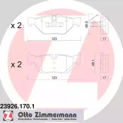 колодки дисковые !задн. 123x44x17 \ BMW E87/E82/E88/X1 2.0i/3.0i/2.0D 04> 239261701 ZIMMERMANN