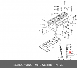 Колпачок SSANGYONG Rexton (02-) (OM600) впускной маслоотражательный (8х12х6.3/10 6610533158 SSANG YONG