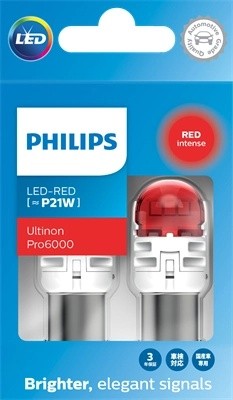 Лампа светодиодная 12V P21W BA15S 75Лм (2шт.) Led Red Ultinon Pro6000 PHILIPS 11498RU60X2 PHILIPS