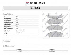 Колодки передние TOYOTA HIACE 2019- SP4361 SP4361 SANGSIN