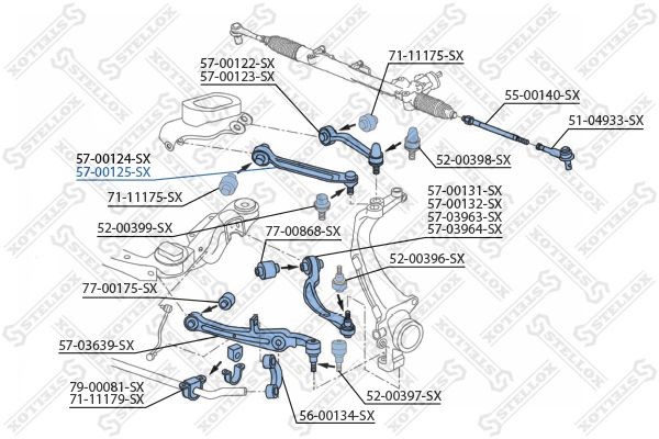 рычаг передний верхний правый!\ Audi A6 all 04>/A8, VW Phaeton all 02> 57-00125-SX STELLOX