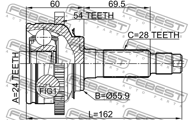 ШРУС внешний KIA CARNIVAL/SEDONA 1999-2005 2210-CARNFLA54 2210-CARNFLA54 FEBEST