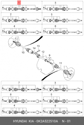 ШРУС наружний с валом правый_(0K2A522510A HYUNDAI/KIA) 0K2A522510A MOBIS
